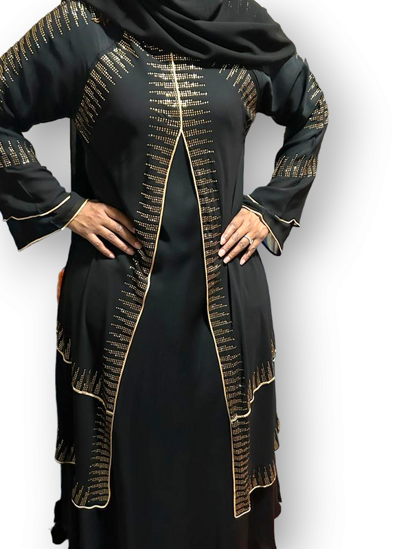 Black & Gold Abaya- Black